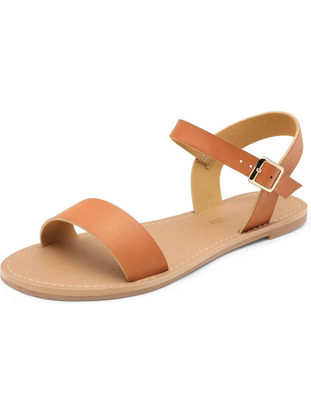 Dream Pairs Women's Tan Open Toe Adjustable Strap Faux Leather Flat Sandals